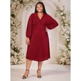 thumbnail image 2 of Plus Size V Neck Shimmer Empire Waist Midi Dress, 2 of 8