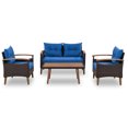 thumbnail image 6 of Harper & Bright Designs Patio Conversation Set, 4-Piece Outdoor Garden Furniture Set, Patio Seating Set, PE Rattan Outdoor Sofa Set, Wood Table and Legs, Brown+Blue+Wood, 6 of 17