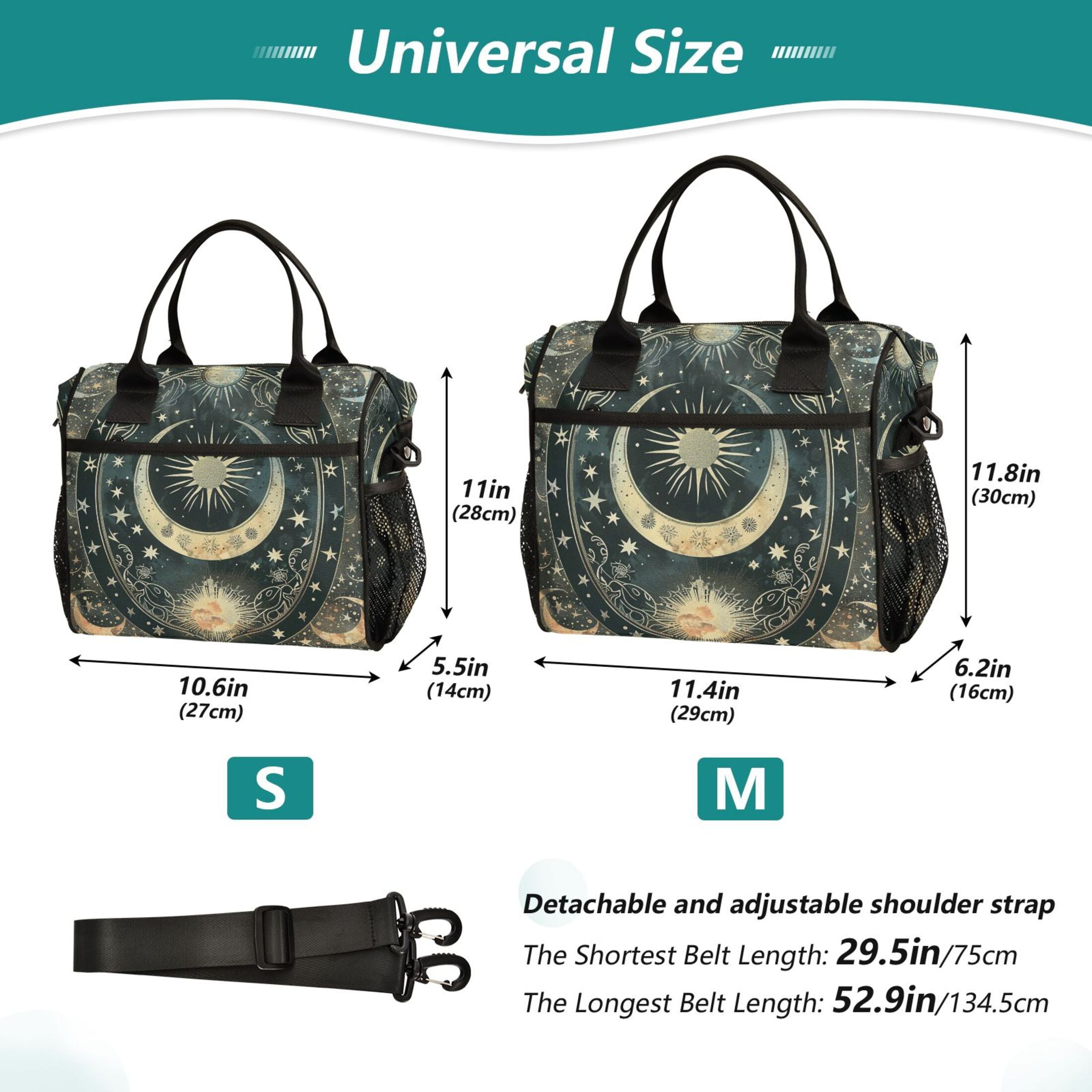 ALAZA Magical Bohomia Moon and Star Insulated Lunch Bag Reusable Tote Box Adjustable Shoulder Strap for Work Picnic