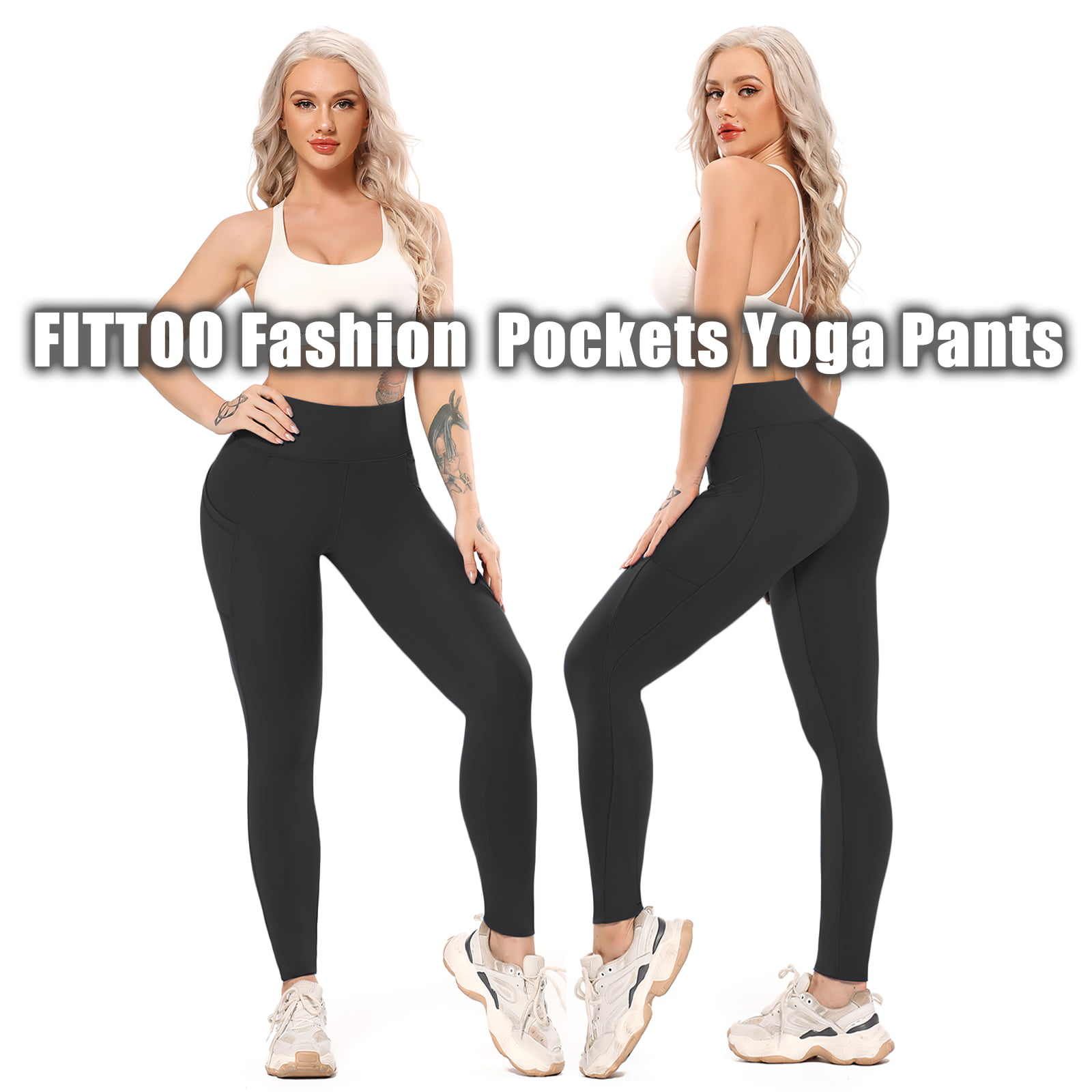 FITTOO High Waist Yoga Pants with Pockets for Women Tummy Control
