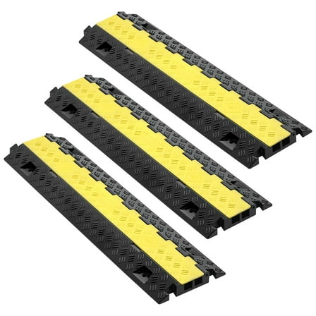 KFFKFF 2-Channel Heavy-Duty Cable Protector Ramp, 22,000 lbs/axle Capacity, Durable TPU Cord Cover with Flip-Open Top, 1.2 x 1.1 in Channels, Traffic Speed Bump for Indoor and Outdoor Use, Set of 3