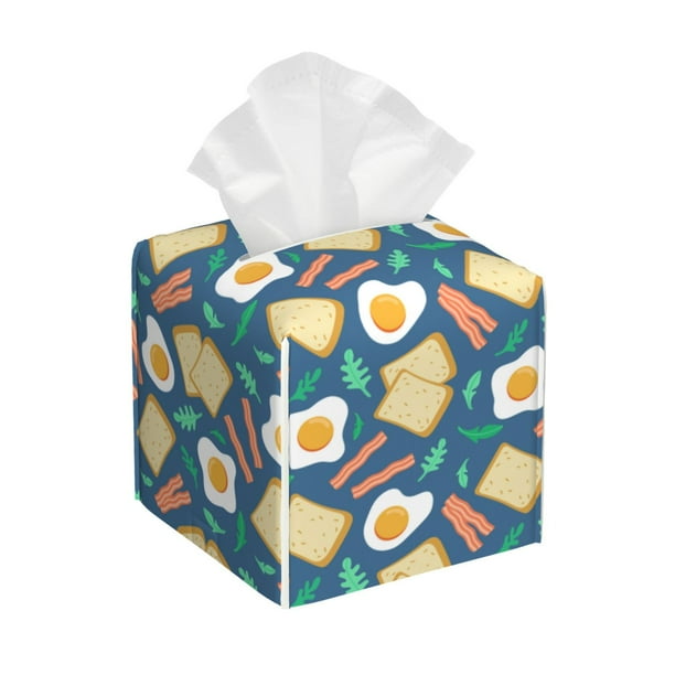 Fotbe Eggs Toast Bacon And Arugula Porta Pañuelos Decorativo de Cuero, Caja Cuadrada Moderna para Pañuelos Faciales, Organizador y Dispensador 5x5x5''