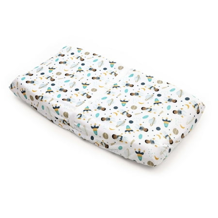 UPC: 0074451130609 | Little Muffincakes Extra Soft Changing Pad Cover Astronaut and Space Theme (Ashton) – Standard Size 1 Pack Blue