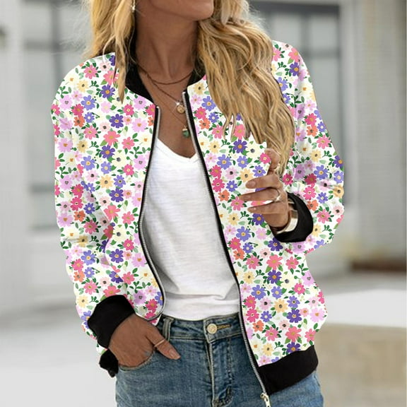 Goodtrade8 Coats for Women Zip up Bomber Jacket Pocket Casual Graphic Womens Tops for Winter