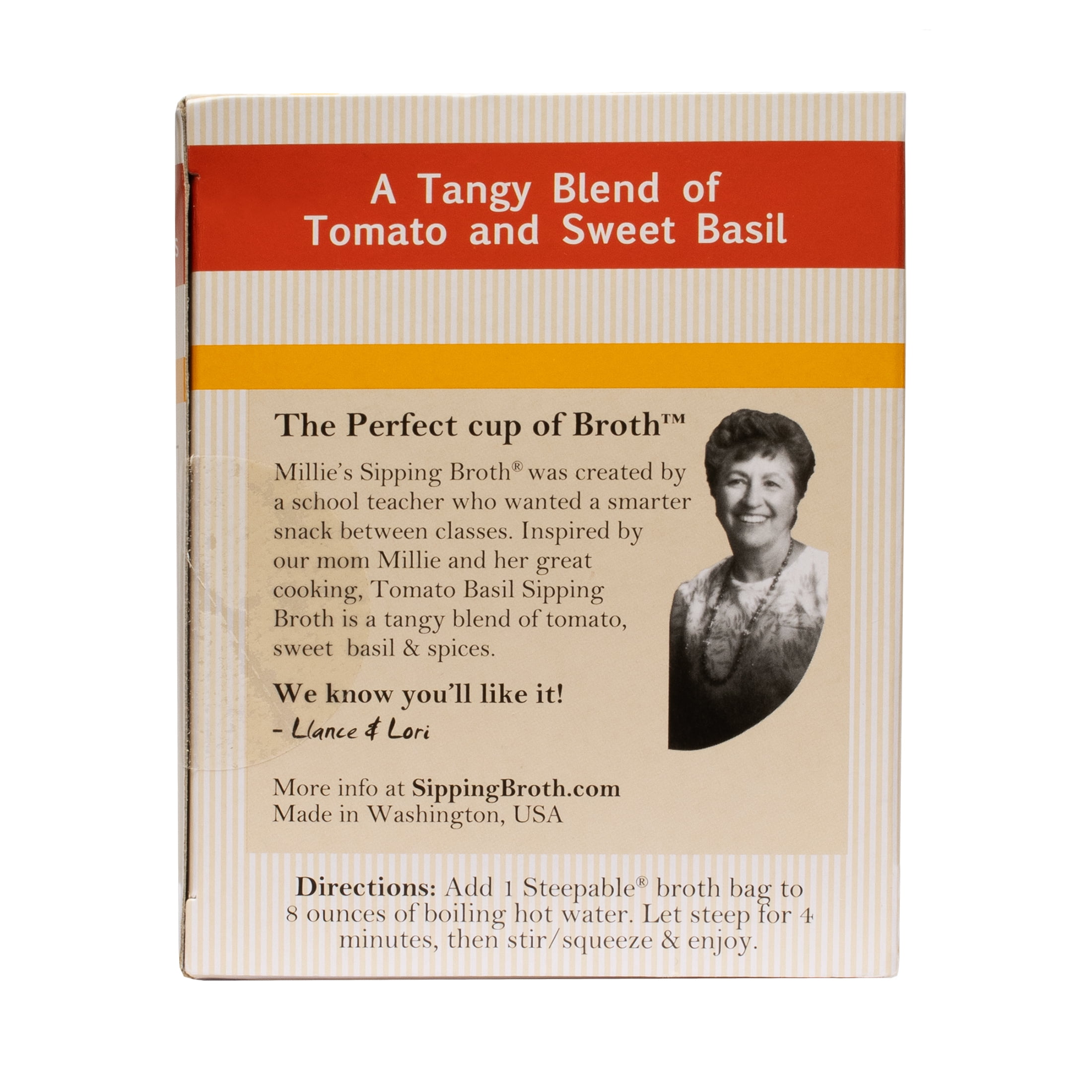 (6 pack) Millie's Sipping Steepable Broth Bags, Tomato Basil, 12 pk