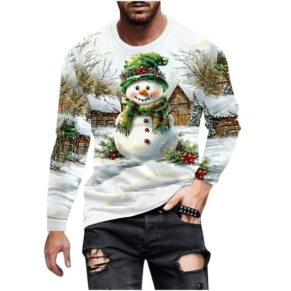 Betivan Mens Christmas Shirts Casual Holiday Hem Crewneck Sweater Trendy Long Sleeve Loose Fit Xmas Tree Pullover Tops