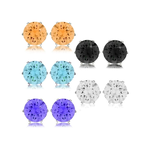ELYA Jewelry Women's 5 Pair Colored Simulated Gemstone Steel Stud Earring Set (Pack 1)