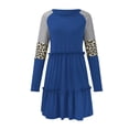 thumbnail image 4 of TIHLMK Casual Dress Women Casual Loose Round Neck Leopard Print Patchwork Long Sleeve Pullover Mini Dress Blue, 4 of 5