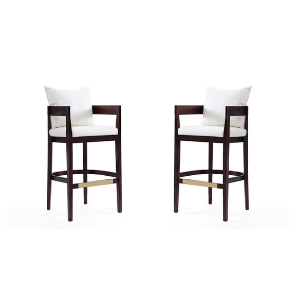 Manhattan Comfort Ritz 30.5" Faux Leather Barstool in Ivory/Walnut (Set of 2)
