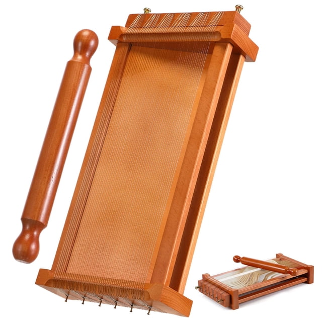 SiliFine Chitarra Cutter Italian Pasta with Rolling Pin Guitar Board Making Tool Pasta Machine for Spaghetti, Lasagna(Dark Wood Color,Wood)