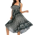thumbnail image 2 of SWSMCLT Women's Long Skirts Tie Front Skirt Bohemian Summer Dress Gypsy Indian Maxi High Waist Flowy Hippie Boho Elephant Printed Dresses Elastic Waist Black XS-L, 2 of 5