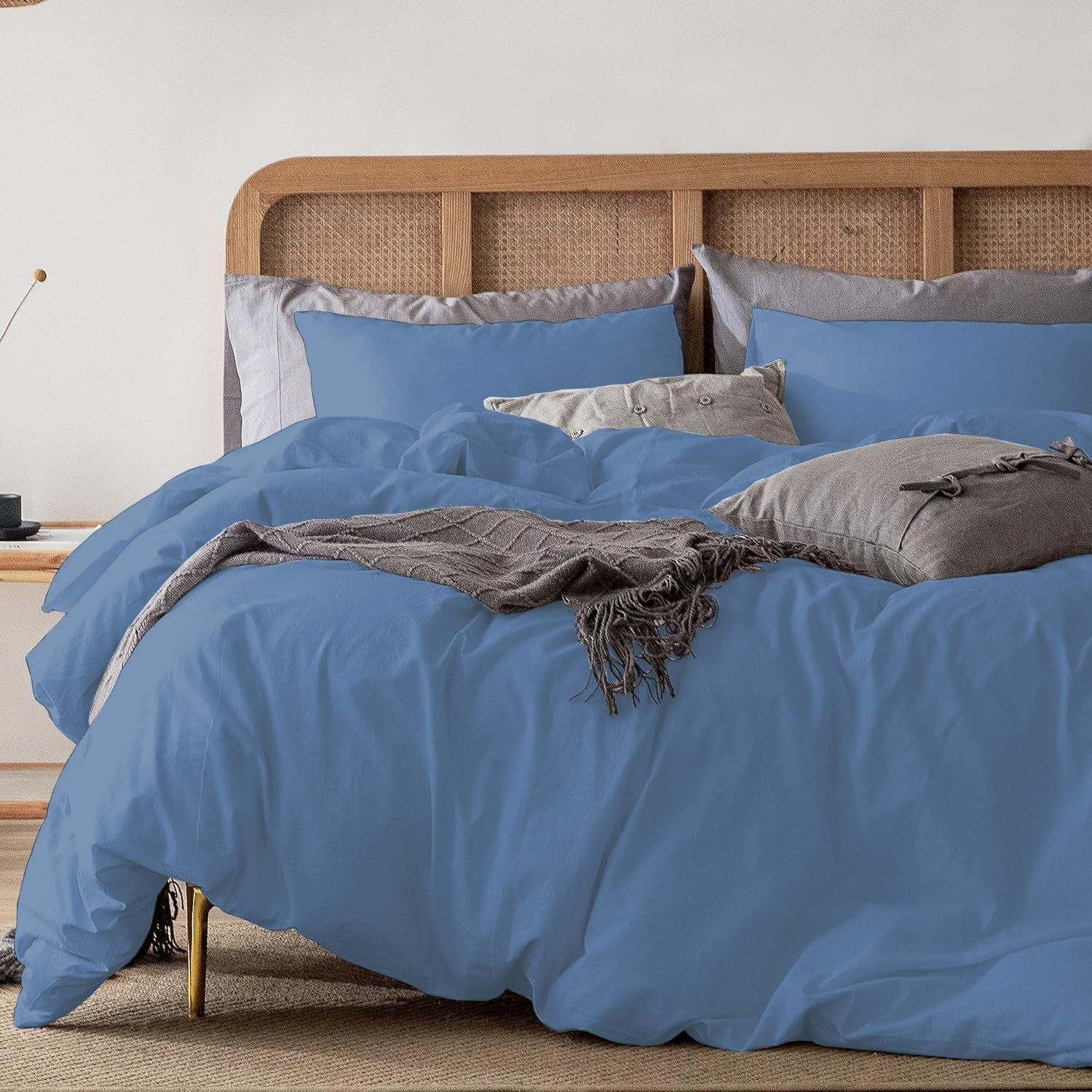 1 Pcs Duvet Cover 100% Egyptian Cotton 1000 Thread Count with Zipper Closure & Corner Ties - Super King Plus Size (120" x 120") Inch, Medium Blue Solid