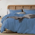 thumbnail image 4 of 3 Pcs Duvet Cover Set 100% Egyptian Cotton 1000 Thread Count with Zipper Closure & Corner Ties - Oversized Super King Size (120" x 98") Inch, Medium Blue Solid, 4 of 5