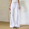 thumbnail image 2 of WTOBBY Women's Fashion Loose Drawstring Waist Solid Color Cargo Pants, Elastic Band Flare Leg Joggers Casual Comfortable Athletic Wear for Women,White M, 2 of 7