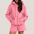 thumbnail image 2 of MSJUHEG Sweat Short Set,Sweatshirt and Shorts Set Women,Athletic Sets for Women,Workout Sets for Women 2 Piece,Long Sleeve Drawstring Pocket Hooded Sweater Shorts Set,Sweat Suit Women Pink L, 2 of 9