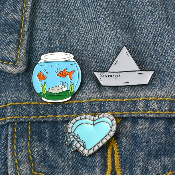 Fishbowl Boat Heart Brooch Pin Denim Jacket Collar Backpack Badge