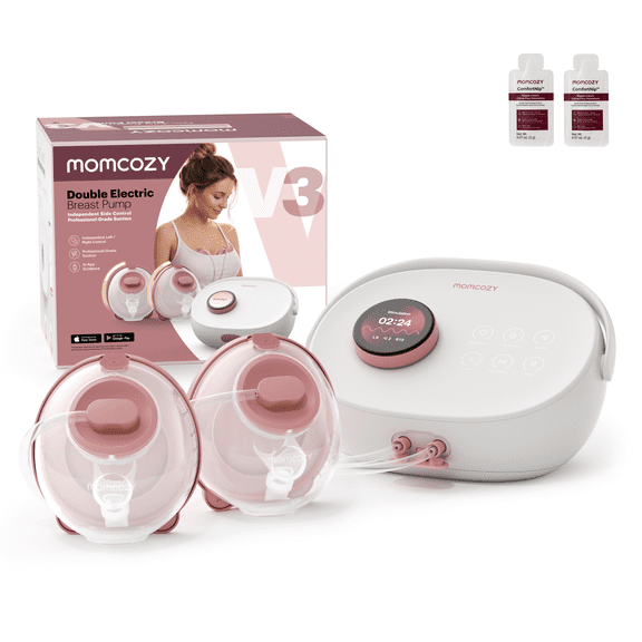 Momcozy V3 - SW1 Hands-Free Wearable Breast Pump, Independent Dual Motor Electric Milk Pump with 300 mmHg, 230ml Capacity & App, Gray