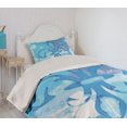 thumbnail image 2 of Ambesonne Blue Quilted Coverlet 2 Pcs, France Fleur de Lis, Twin Size, Blue, 2 of 5