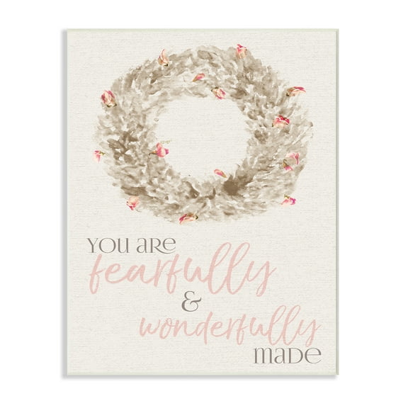 The Kids Room by Stupell Fearfully Wonderfully Made Wreath Watercolor Wall Plaque Art, 10 x 0.5 x 15