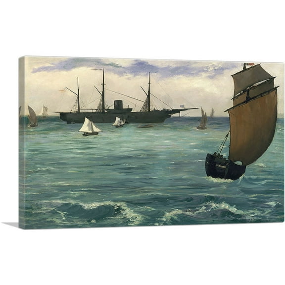 ARTCANVAS The Kearsarge at Boulogne 1864 Canvas Art Print by Edouard Manet - Size: 26" x 18" (0.75" Deep)