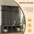 thumbnail image 5 of 75"H Farmhouse Hall Tree with Bench and Shoe Storage, 4-in-1 Entryway Bench with Coat Rack, 4 Hooks and 8 Doors for Mudroom Hallway, Black, 5 of 7