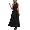 thumbnail image 2 of ClodeEU Women's Retro Round Neck Sleeveless Maxi Dress, Elegant Casual Solid Color Long Dress with Belt Black,Womens Plus L, 2 of 5