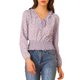 thumbnail image 1 of Allegra K Top de cintura fruncida de manga larga con cuello con volantes y lazo floral para mujer Morado claro L Unique Bargains Blusa, 1 of 6