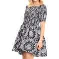 thumbnail image 3 of Sakkas Ife Wax African Ankara Colorful Cocktail Short Dress Off-shoulder w/pockets - 26-BlackWhite - One Size Regular, 3 of 5