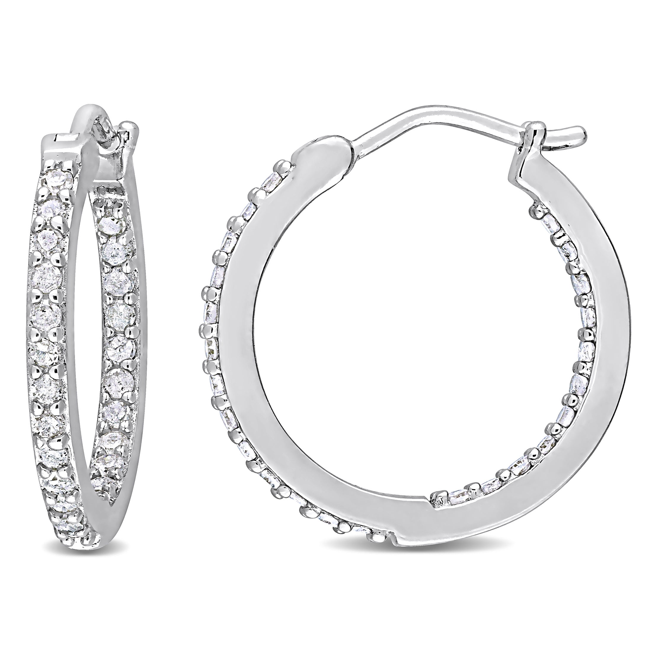 Sterling Silver 1/2 CT Diamond TW Hoop Earrings I3 