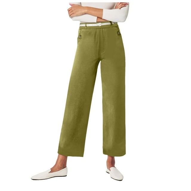 Pantalon Femme en Sergé Court à Jambe Grand Grande Taille Pantalon Extensible Capri Jeans Cheville Pantalon en Denim Pantalon en Lin Femme Vert Armée G