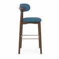 thumbnail image 6 of ClinQ 29 Inch Counter Height Bar Stools Set of 3, Upholstered Fabric Kitchen Island Stools with Rubber Wood Legs, Backrest and Gold Footrest, Blue, 6 of 10