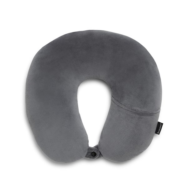 Almohada de viaje Brookstone Microbead con cabeza y cuello gris oscuro