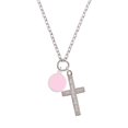 thumbnail image 2 of Delight Jewelry Silvertone Small Pink Enamel Disc Everlasting Love Engraved Cross Zoey Necklace, 28", 2 of 4
