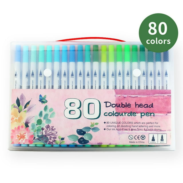 80 Packs Dual Tip Colored Pens Brush and Fine Tip Pens Double Head Ended Colorful Drawing Pens Art Pens Felt Tip Coloring Writing Painting Lettering Markers (80 Assorted Colors)