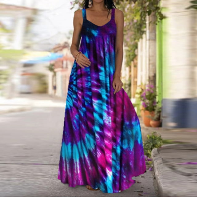 YUNAFFT Robes pour Femmes Liquidation Mode Été Décontractée Col Rond Imprimé Régulier Ceintures Robe Longueur au Sol Vente