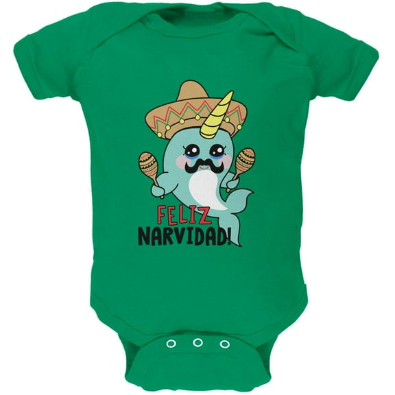Christmas Narwhal Feliz Narvidad Navidad Soft Baby One Piece Kelly Green 0-3 M