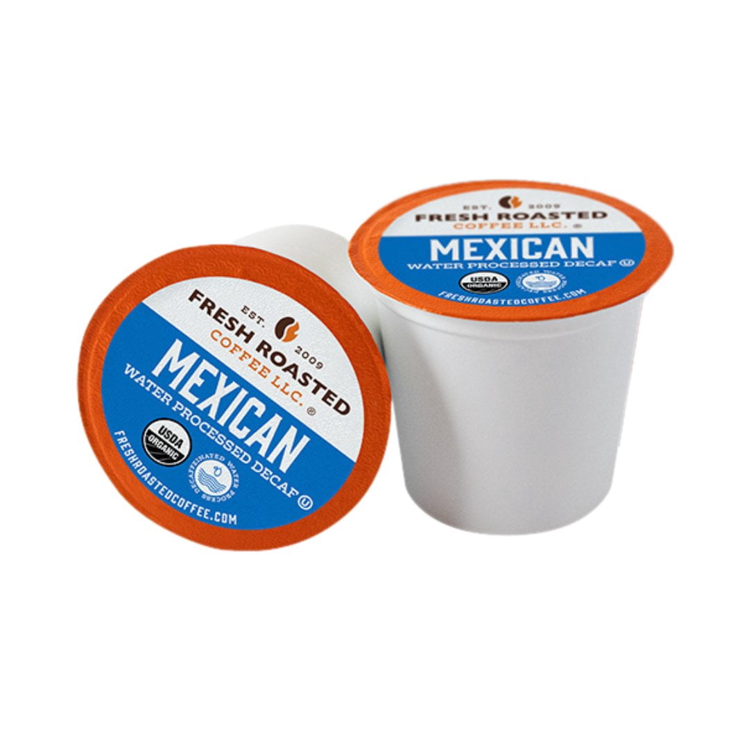 Fresh Roasted Coffee, Organic Mexican Swiss Water Decaf, Medium Roast, K-cup Compatible, 72 Count