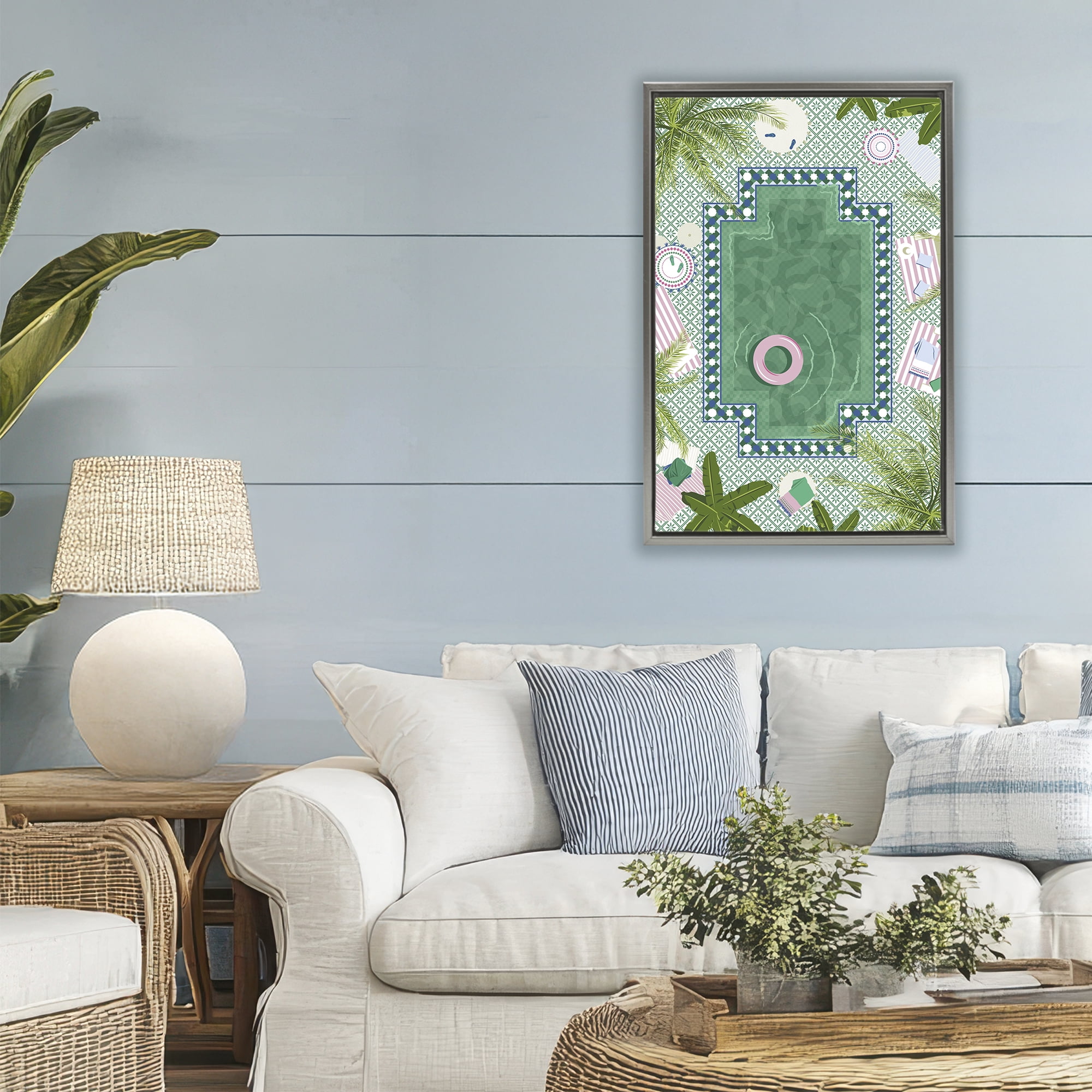 Stupell Industries Morocco Riad Pool Gray Framed Floater Canvas Wall Art, design by Vero Illustrates