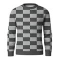 thumbnail image 7 of Men's Round Neck Long Sleeve Ribbed Knit Plaid Pullover, Sweater for Fall Winter, Casual Style and Holiday Gatherings,Gray,L, 7 of 7