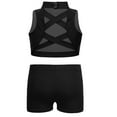 thumbnail image 2 of Lejafay Kids Girls Gymnastics Dance Sports Tracksuit Turtle Neck Crop Top & Booty Shorts Sets Black 10, 2 of 4