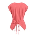 thumbnail image 7 of CIENVNSTG Womens Summer Daily Casual Tops Round Neck Cap Sleeve Cross Wrap Twist Front Ruched Slim Fit Stretchy Cropped Tank Shirts Watermelon Red S, 7 of 7
