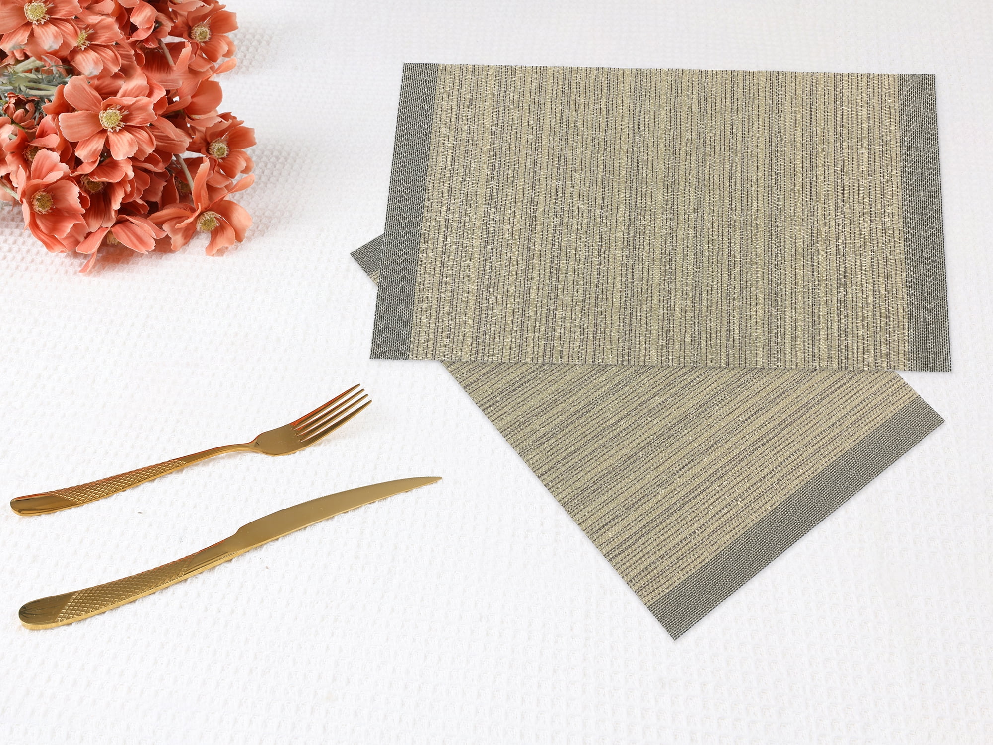Unique Bargains Set of 8 Washable Placemats for Kitchen Dining Table Decor Gold