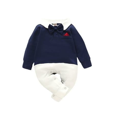 

Kucnuzki Baby Boy Winter Clothes 0 Months Baby Boys Casual Bodysuits 3 Months Baby Boys Long Sleeve Contrast Color Gentle Lapel Bodysuits