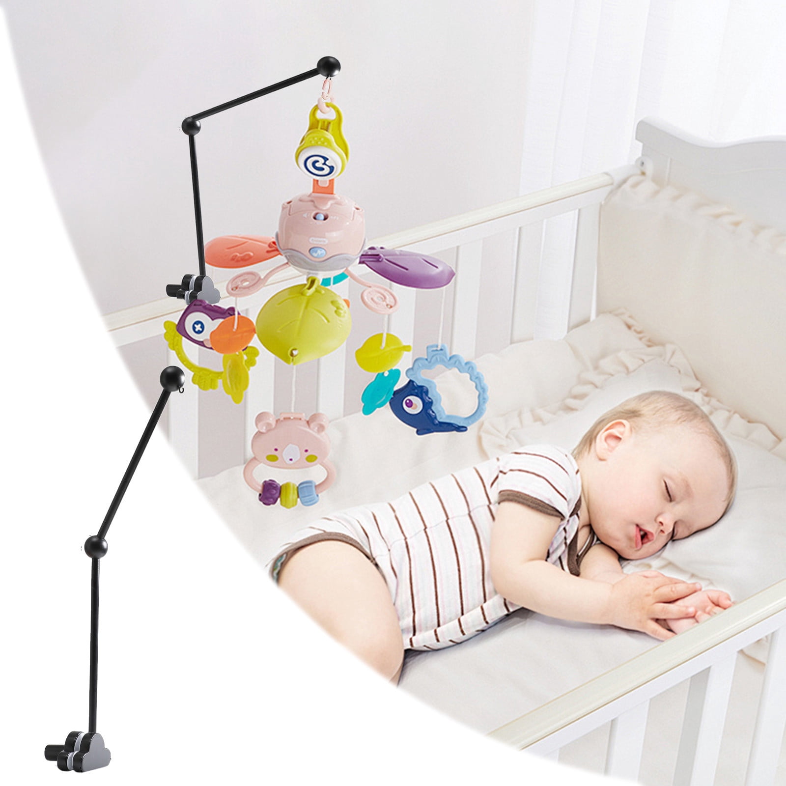 JoyMagic 27 Inch Bed Support Wooden Crib Mobile Holder 360° Rotating Cot Mobile Arm For HangingPlush Toys As Nursery Decoration