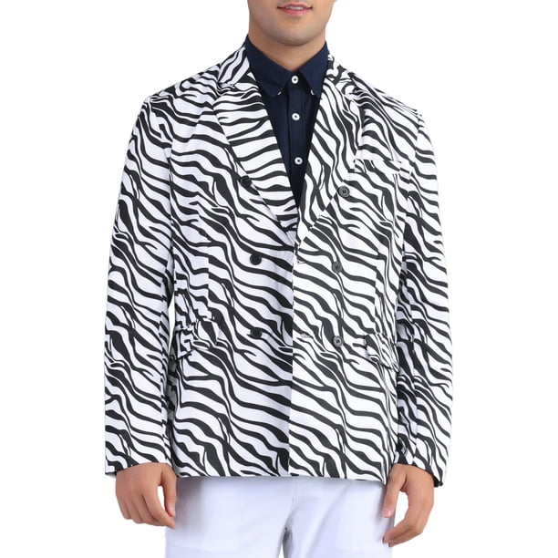 Blazer Leopardo INSPIRE CHIC para hombres, chaqueta deportiva de solapa de pico, doble botonadura, traje de animal, talla XL, negro y blanco