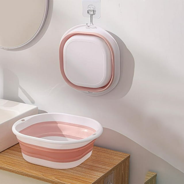 Portable Collapsible Silicone Wash Basin for Foot Soaking - 12 Inch Foldable Multi-Purpose Plastic Tub - Pink Dorm Sink for Travel & Camping Akmoler | Plastic, Pink