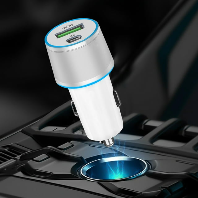 COFEST Chargeur de Voiture Cadeau Rose Charge Rapide USB Allume-Cigare Intelligent une Poignée Deux Charge Argent