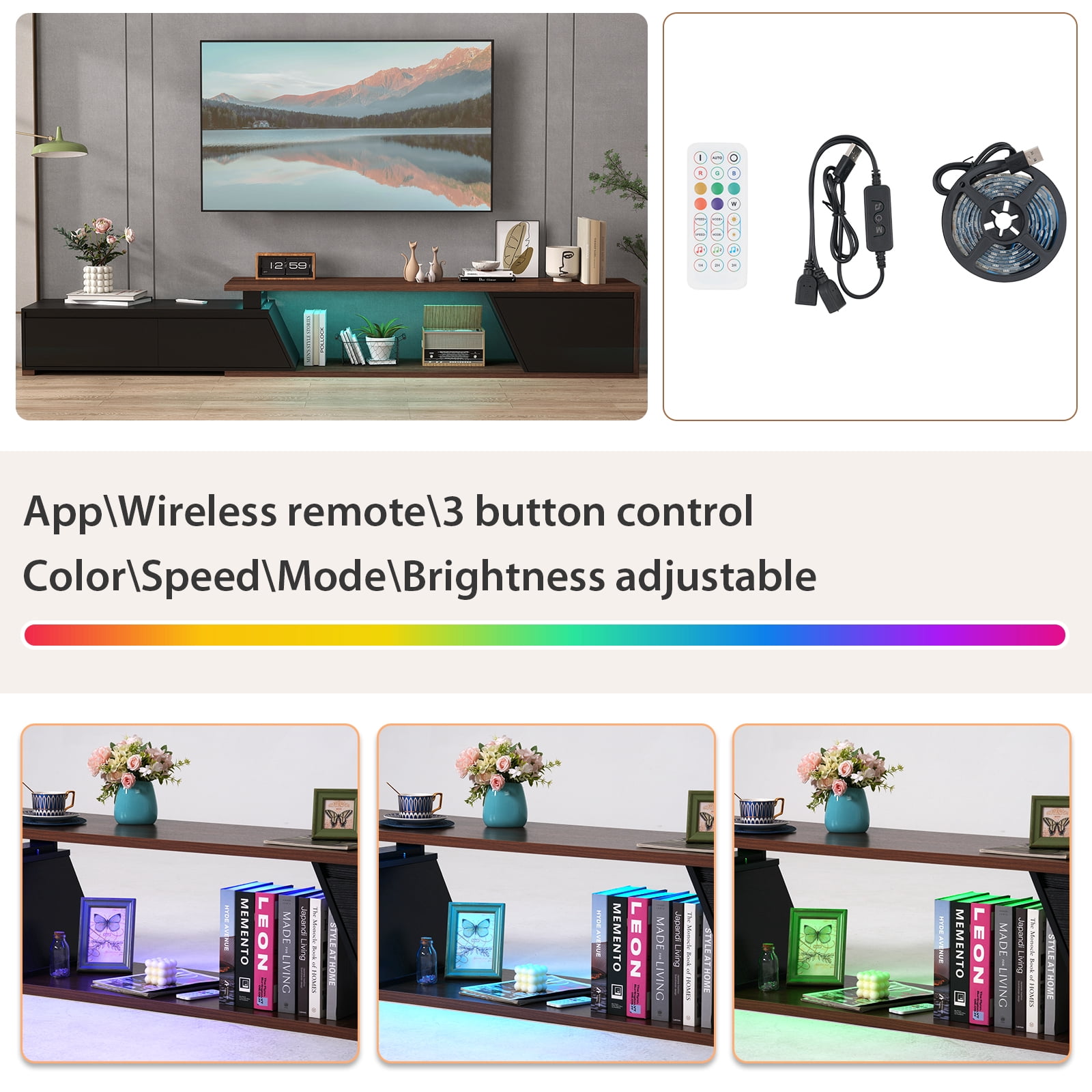 JOIVI Extendable LED TV Stand, Modern Entertainment Center with 2 Drawers, Sliding Tabletop Media Console with Storage Cabinet for Living Room, 71.0" - 106.3", Black