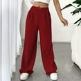 thumbnail image 4 of Wyobmus Women's Wide Leg Dress Pants Casual Pleated Front Work Pants High Waisted Suit Pants Loose Business Pull-On Trousers with Pockets B-Burgundy, 4 of 7