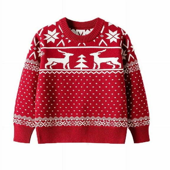 KHONTS Toddler Boy Girl Christmas Sweater Pullover Reindeer Snowman Sweatshirts Winter and Fall Warm Soft Cute Casual Tops,Sizes 18M-6Y Red 130